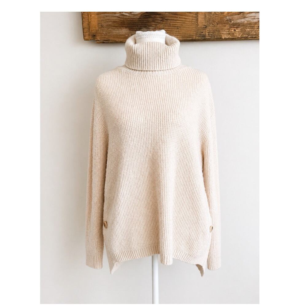 Workshop Republic Clothing Beige Knit Turtleneck Pullover Sweater S/P Button